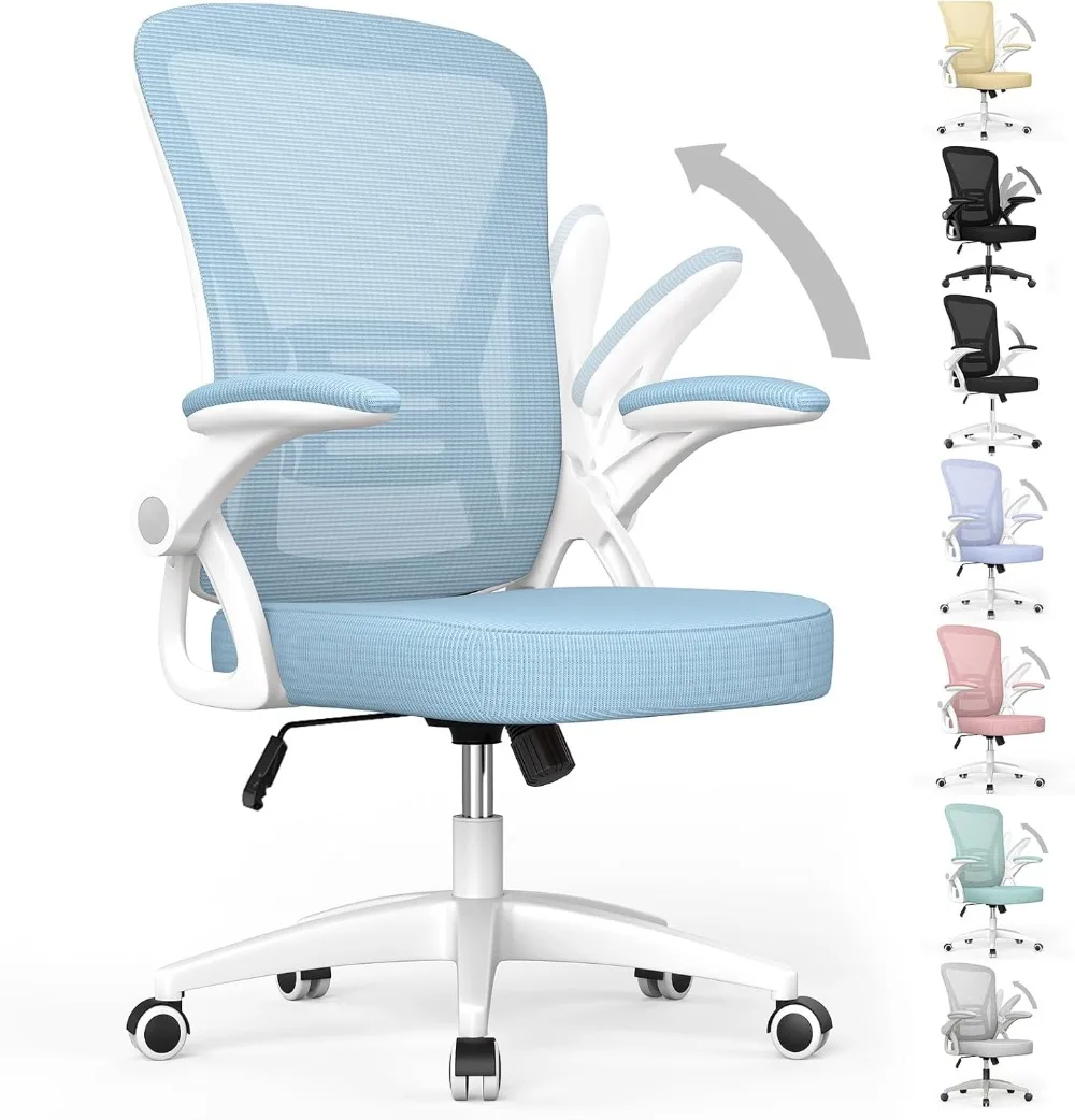 Ergonomic Office Chair, Mid Back Desk Chair with Adjustable Height, Swivel Chair with Flip-Up Arms and Lumbar Support