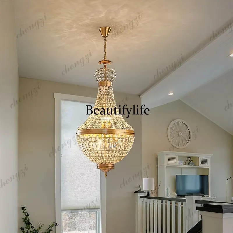 E182 Stairs, loops, duplex floor, crystal French living room, atmospheric emptying, American dining room chandelier