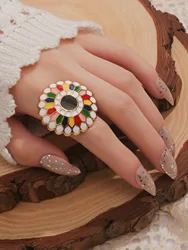 Bohemian Vintage Rainbow Enamel Open Midi Finger Rings for Women Girl Romantic Geometric Rings Anillos Valentine's Day Jewelry