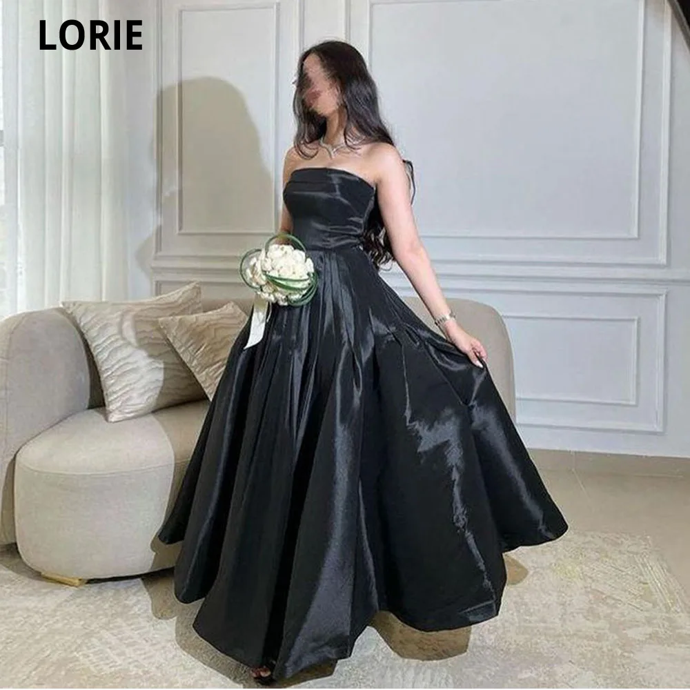 

LORIE Saudi Arabic Women Formal Evening Dresses Boat Neck Satin Floor Length Prom Gownss Vintage Party Dress Robes De Soirée