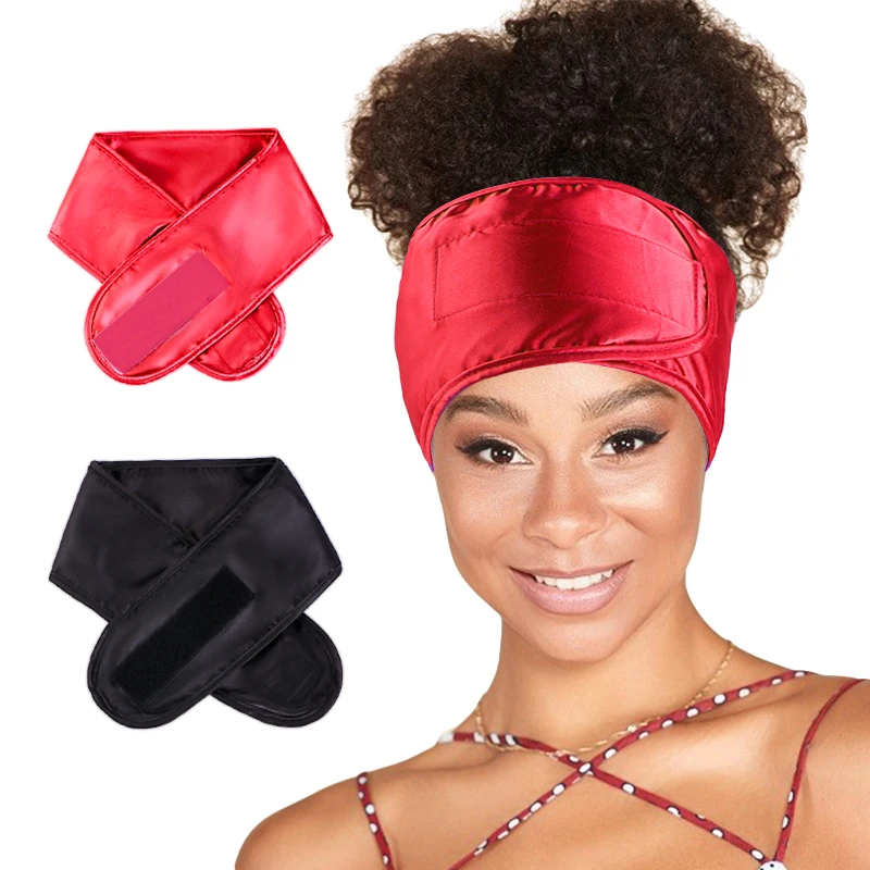 2PCS/LOT Silky Satin Adjustable Headband Make Up Head For Women Sleeping Yoga Spa Bath Nonslip Hair Wrap Strips Wash Face