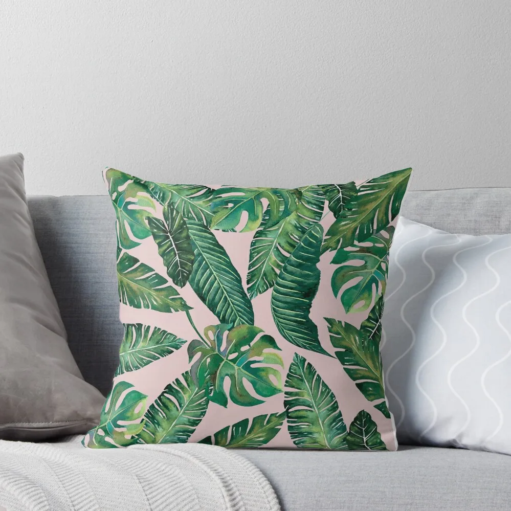 

Jungle Leaves, Banana, Monstera Pink Throw Pillow Covers For Sofas Sofa Pillow Cover Cushions For Decorative Sofa pillow