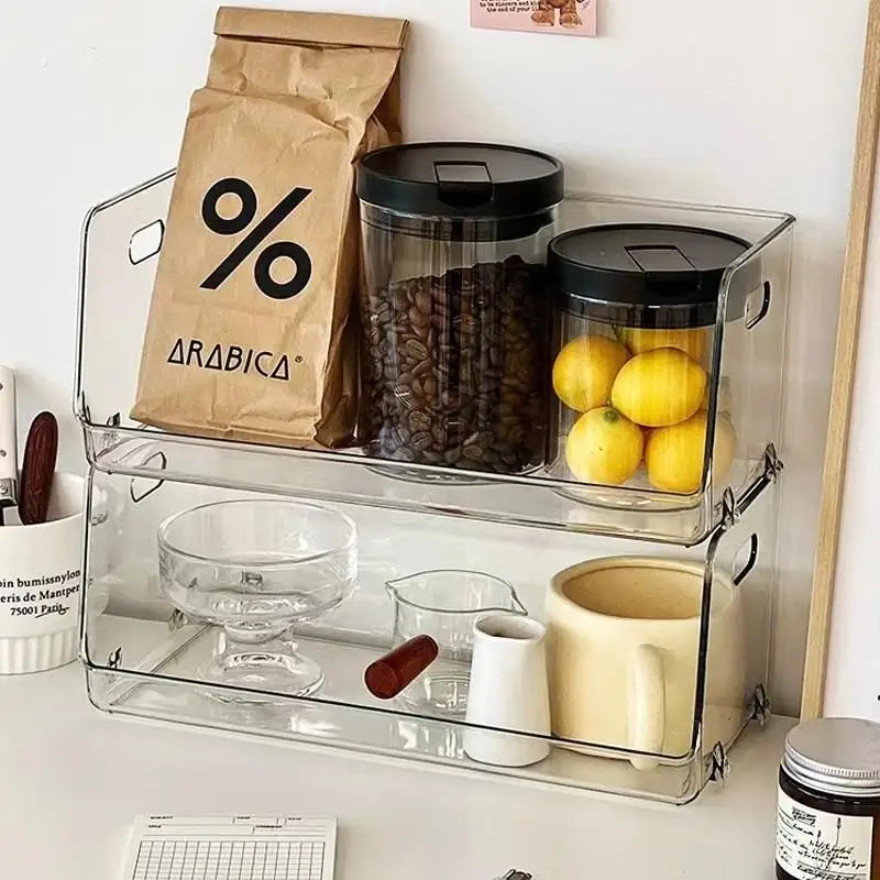 ~Clear Plastic Storage Box With Stackable Open Front Perfect For Kitchen Pantry Bathroom Desk Organization