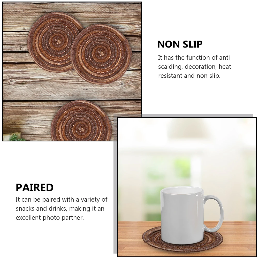 

2pcs Cotton Placemat Round Heat Insulated Non Slip Tableware Mat Heat Insulated Pad Cotton Pad for Dinner