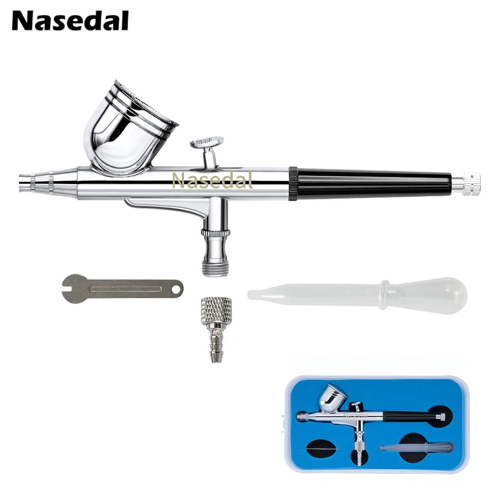 Nasedal Dual-Action Airbrush Spray Gun for Nail Art Cake Model Paint Spraying Tool Hobby 0.3MM 7CC NT-130 (no air compressor)