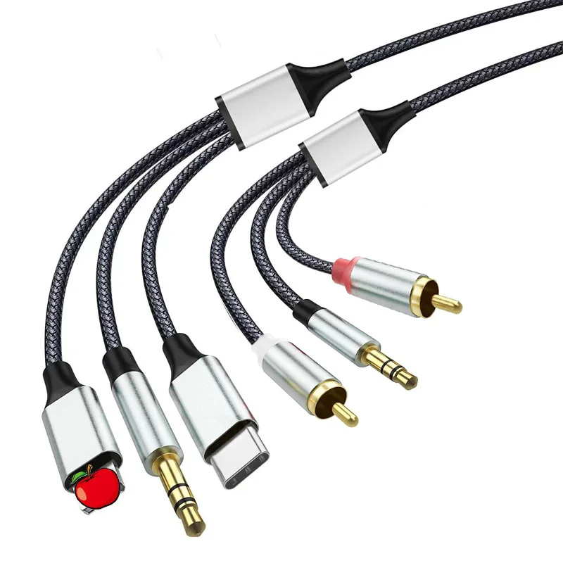 Three Drag And Three Turn DC3.5mm+2RCA Audio Cable 3.5mm Multifunctional Typec Android Connection Double Lotus RCA Audio Cable