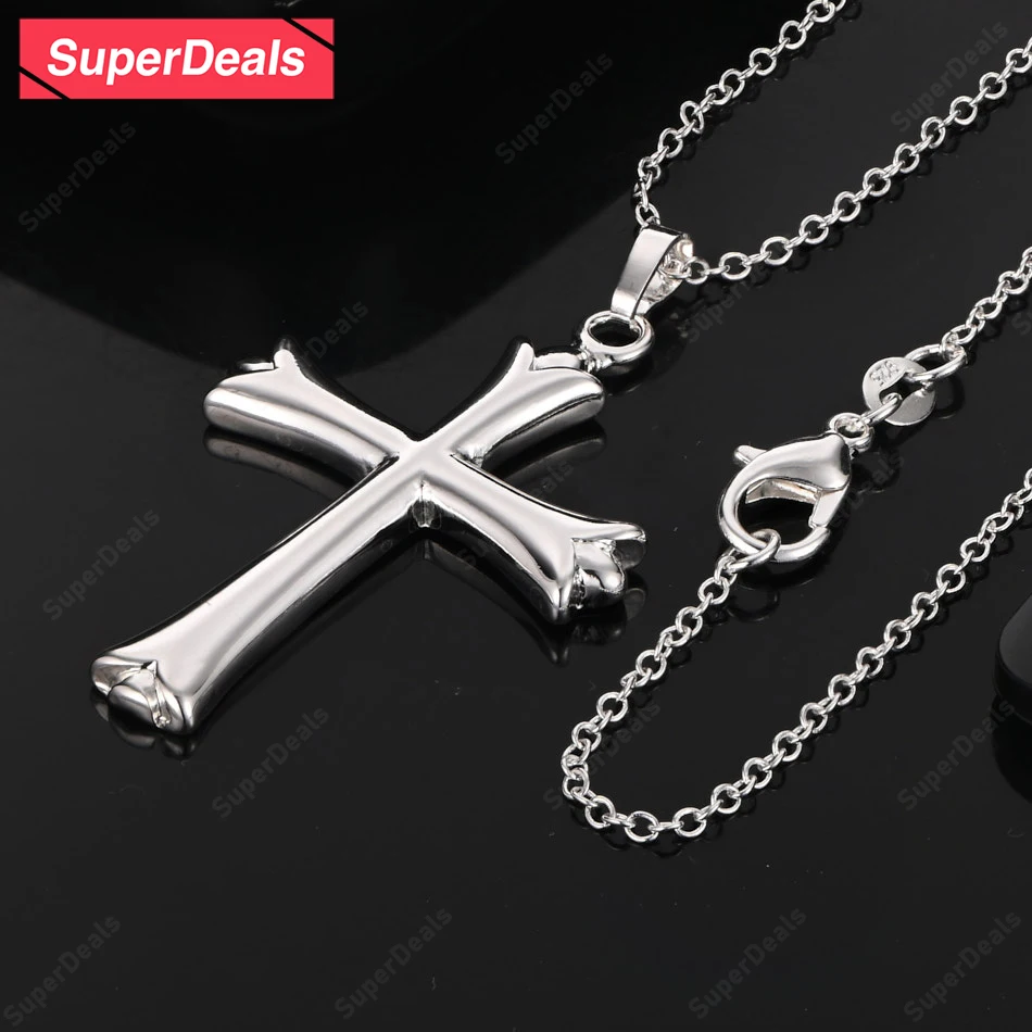 

SuperDeals 925 Sterling Silver Cross Pendant Necklace Original Jewelry For Women Men Birthday Party Nice Gifts 16-30 Inch Chain