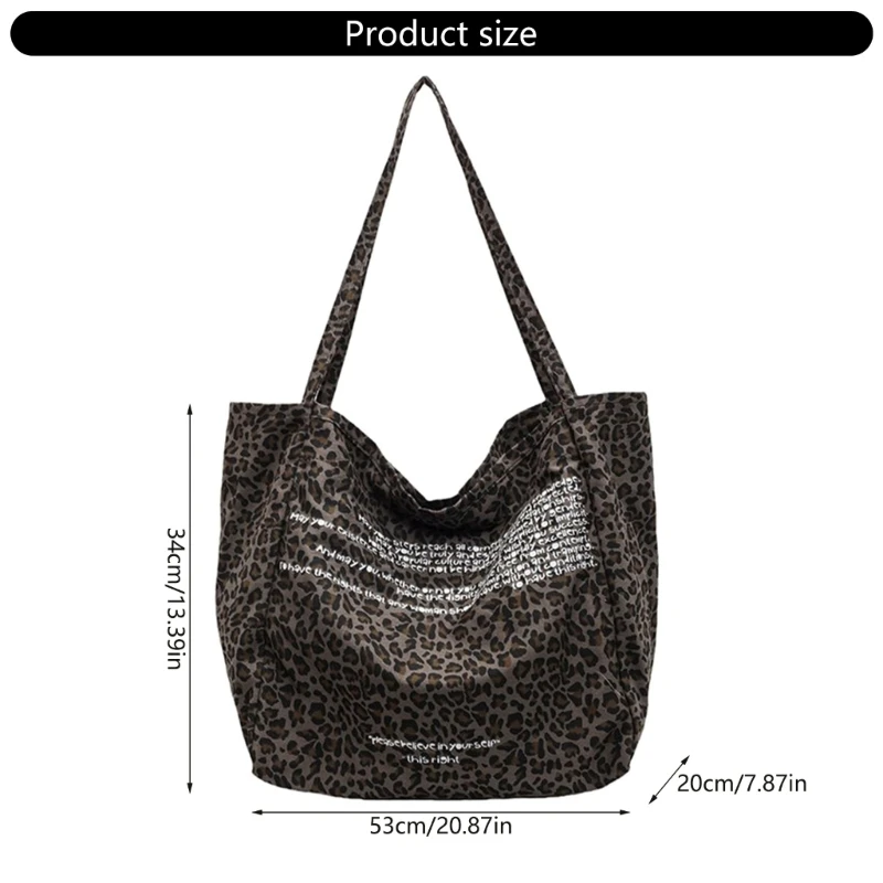 Bolsa lona elegante com padrão leopardo Bolsa ombro capacidade para mulheres