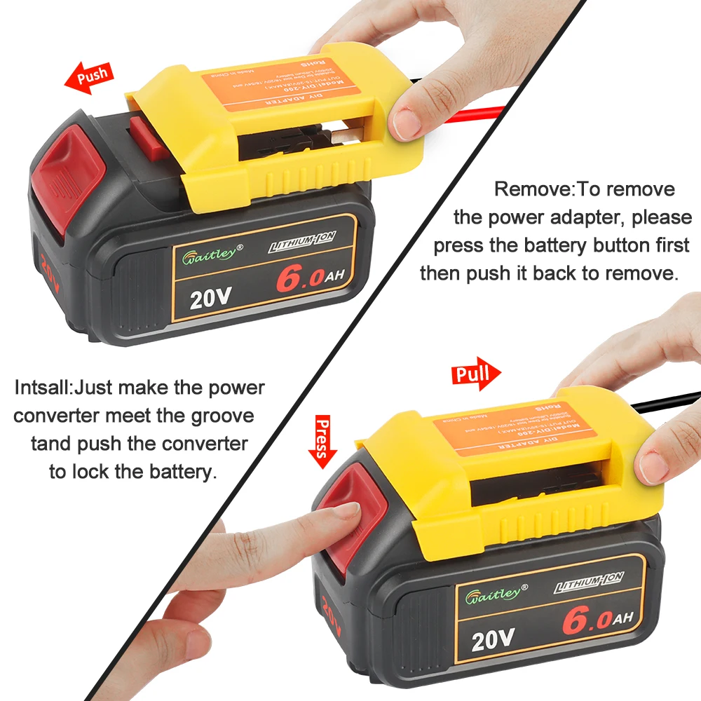 Imagem -04 - Adaptador de Bateria para Dewalt Faça Você Mesmo Poder para Brinquedos Interruptor e Fusível Embutidos 18v 20v 54v 60v