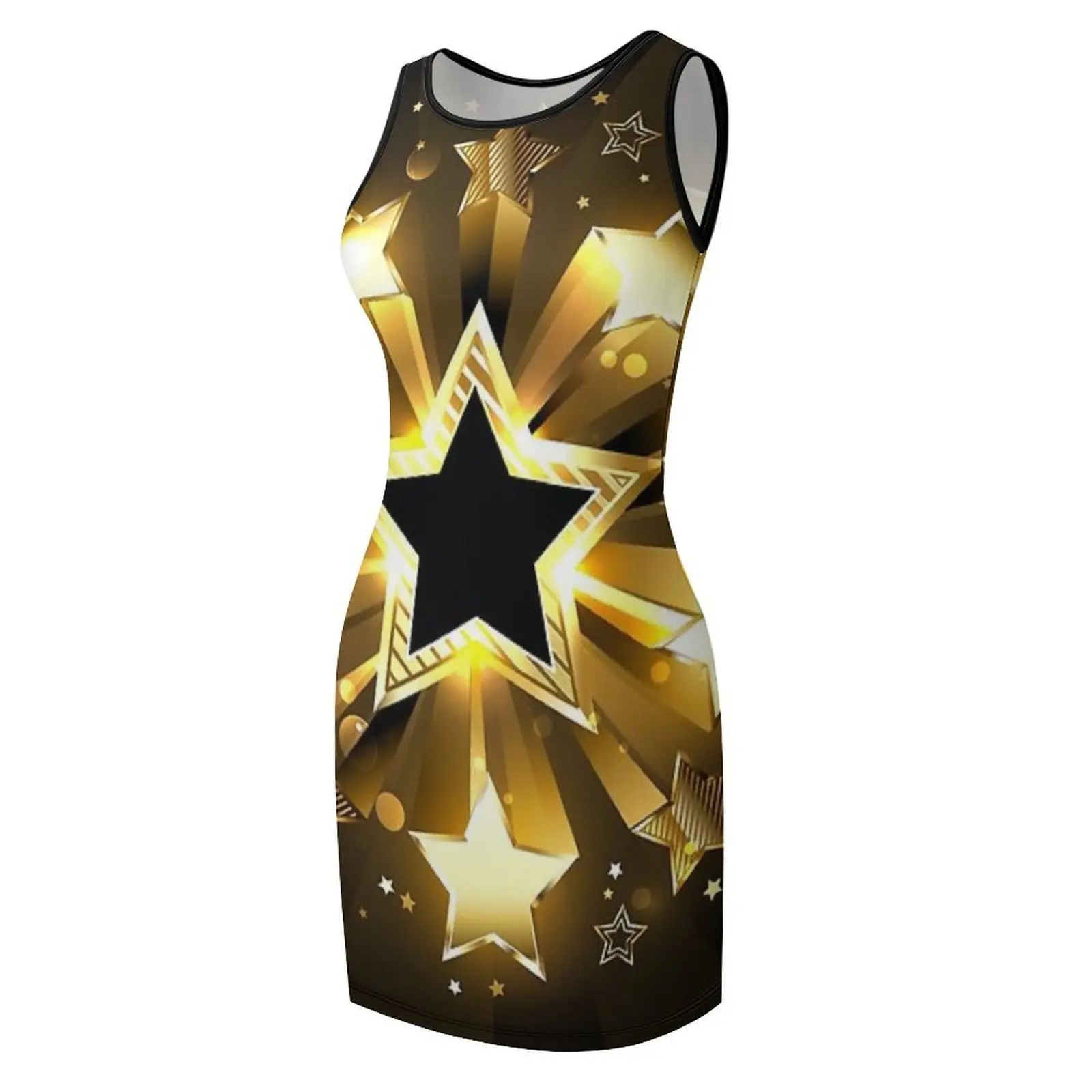 L'esplosione stellare con stelle dorate Abito prendisole senza maniche per donna, abiti da spiaggia per donna, abbigliamento da donna, abiti da ballo