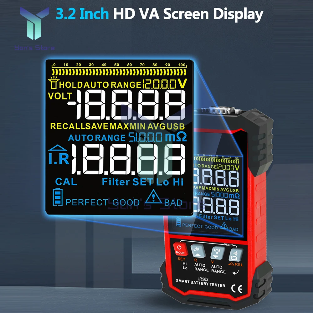 TOOLTOP IR500 IR502 ±120V 500Ω Battery Internal Resistance Tester 4-Wire Kelvin Test Lithium Nickel-cadmium Batteries Tool