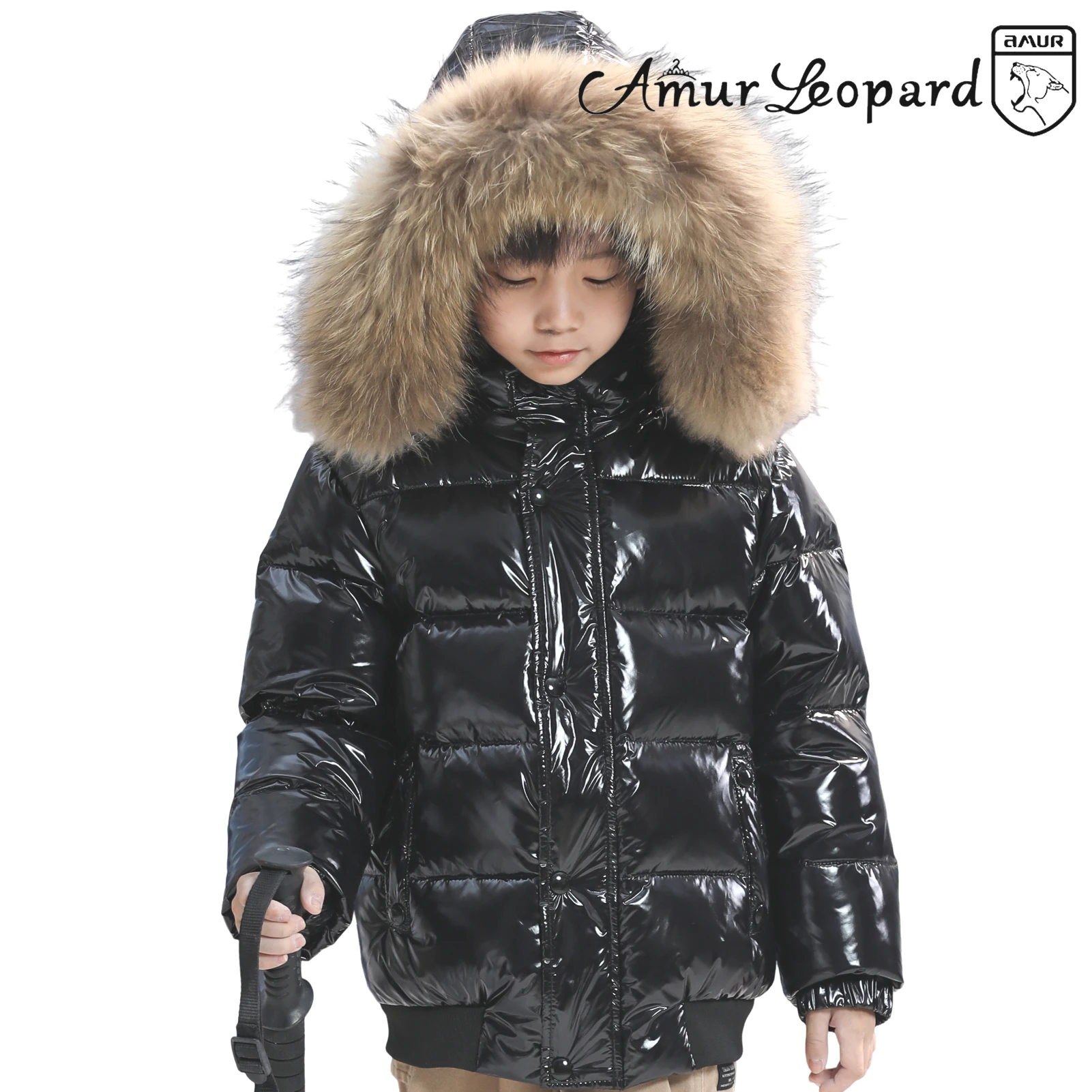 AMUR LEOPARD Girls Down Jacket,Fur Hood Boys Puffer Coat,Thick Warm White Duck Down Outwear,Windproof Children's Winter Outfits