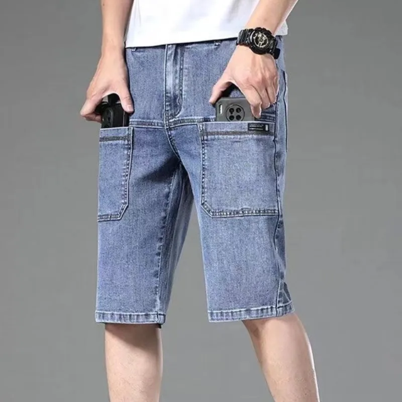 New Design Fashion multi-pocket Thin Denim Shorts Jeans men\'s Straight Stretch Bermuda Jeans Casual Shorts Pant Dropship Brand