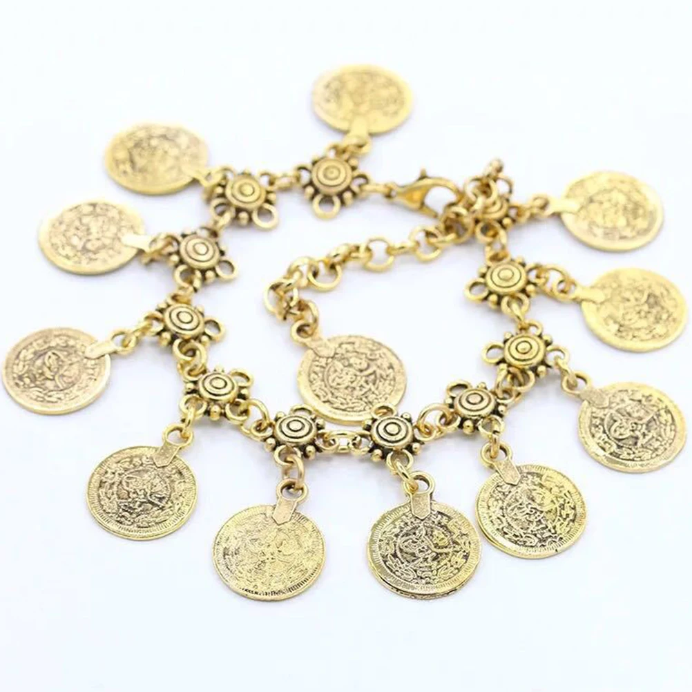 Tobillera con borla de moneda de Metal Retro, pulsera de cadena de pie a la moda Vintage, joyería para mujeres y niñas, accesorio diario para fiesta y boda, 4 Uds.