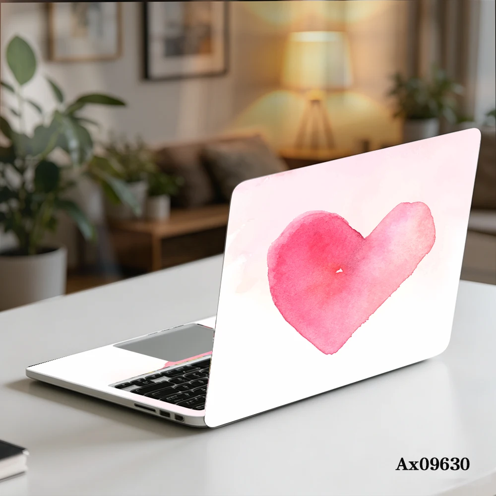 2Pcs/pack Watercolor Heart Hand‑Drawn Laptop Sticker Anti‑Scratch Waterproof Love Heart Pattern for Most 13‑16 Inch Notebook