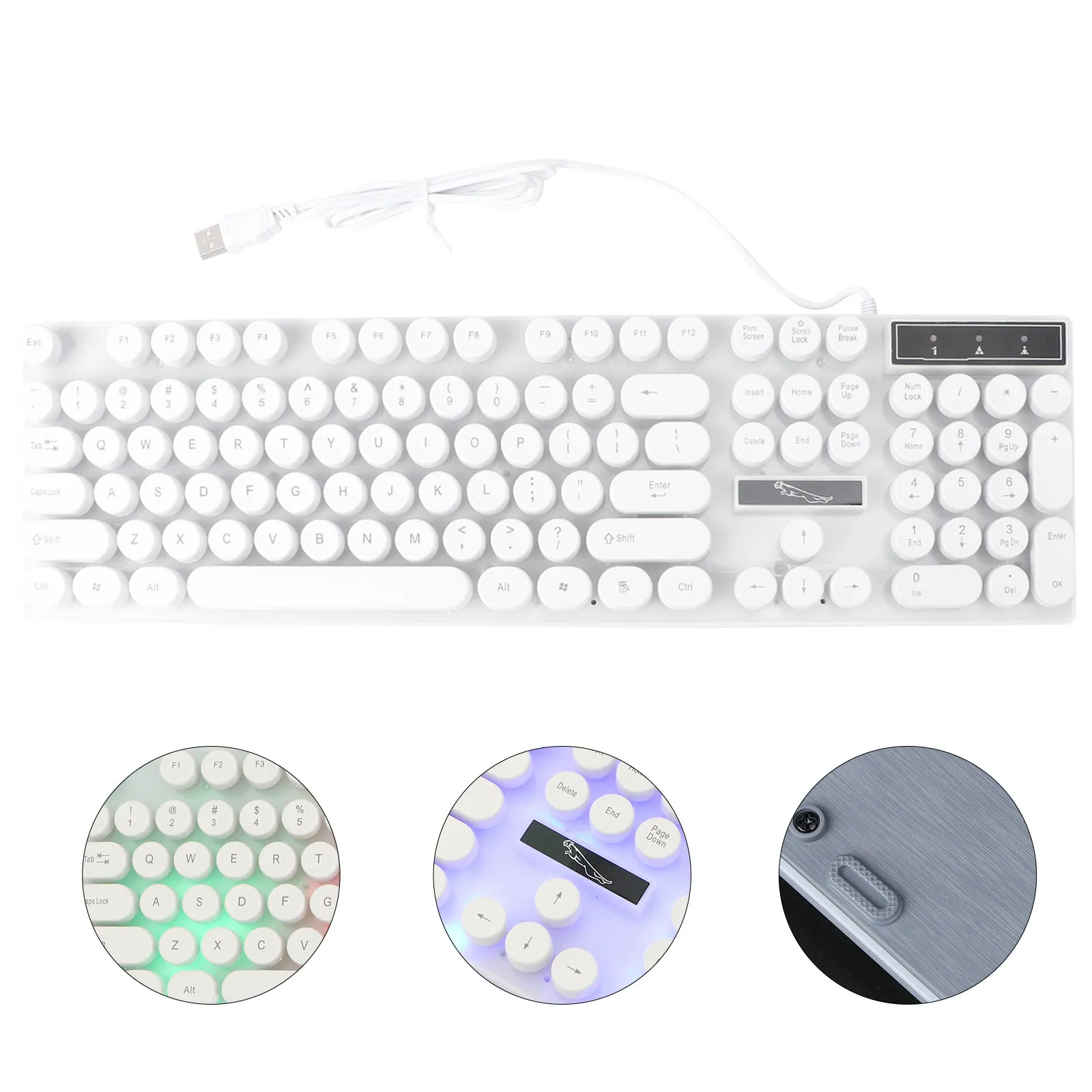 USB Glowing Computer Keyboard White Creative Round Keys Comfortable Feel Portable Travel Use for Computer Phone Tablet Glowing