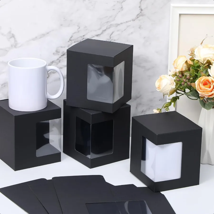 72 Uds. Cajas de tazas para regalo, caja de tazas de café, caja de embalaje transparente para sublimación en blanco, 11oz, 12oz, 15oz, café en blanco de cerámica M