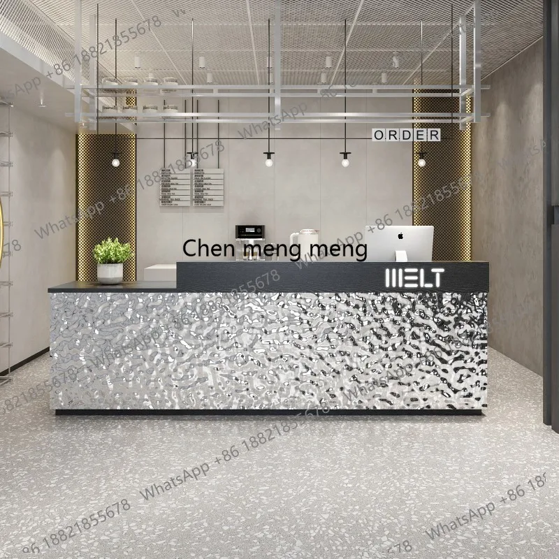 Milk tea shop stainless steel water ripple water bar simple modern clothing store checkout page counter beauty salon