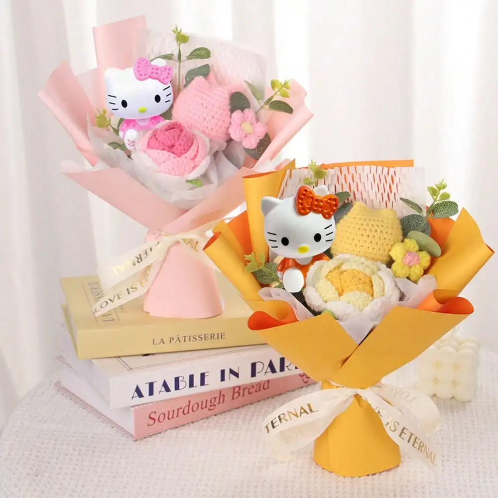 Sanrio Hello Kitty Handheld Flower Bouquet, Lifelike Flower, Hand-Knitted, Party Decoration, Wedding Handheld Flower, Party Gift