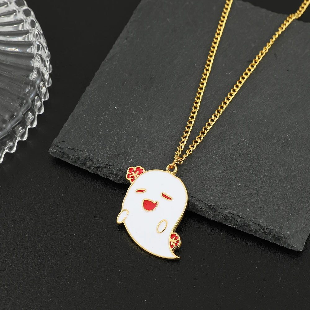 Cute Little Ghost Hu Tao Enamel Necklace - Exquisite Sweet Pendant Jewelry Gift for Girls Fashion Accessory