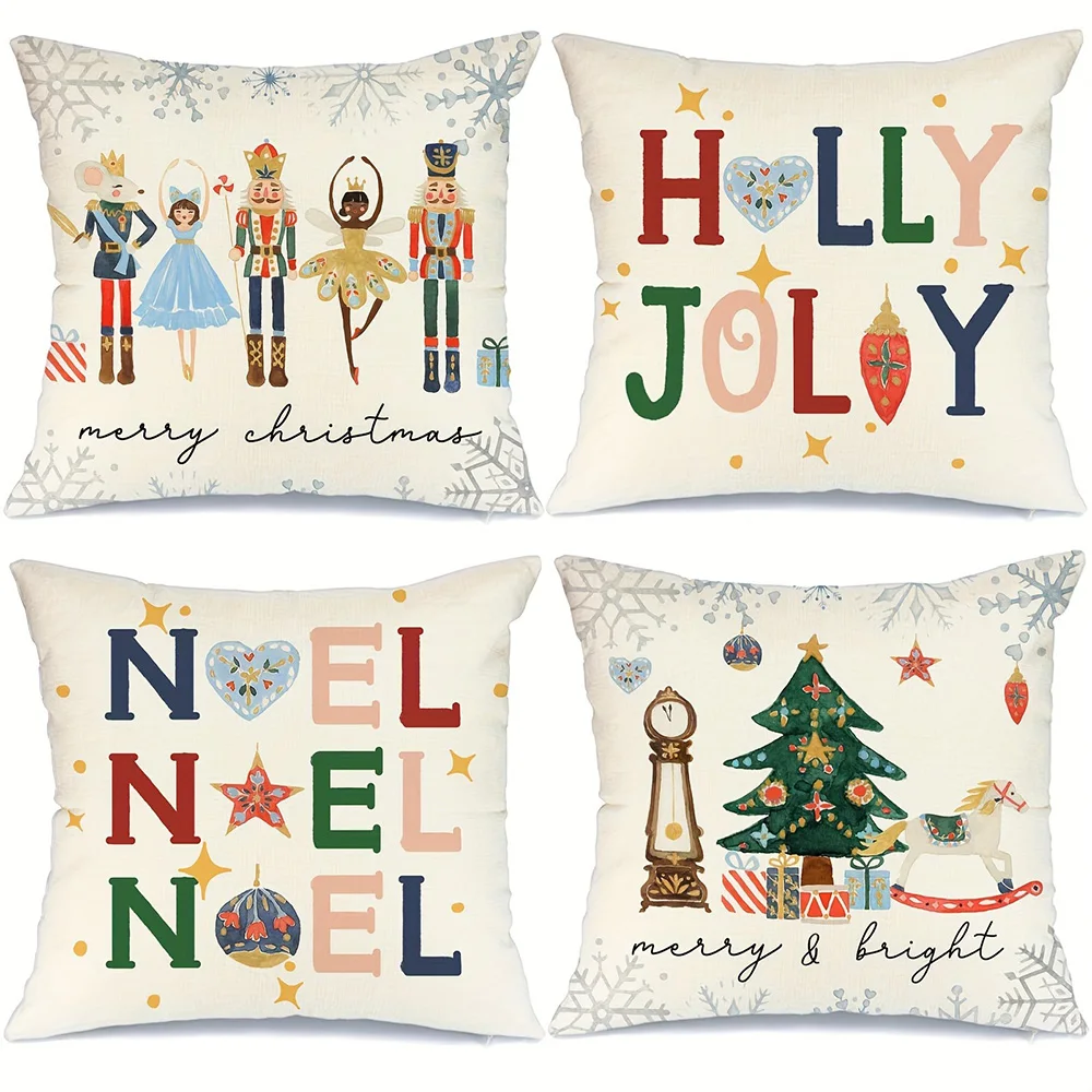 1pc Holly Joly Christmas Pillow Covers ,Suitable for Christmas home decoration pillowcase, without pillow core.