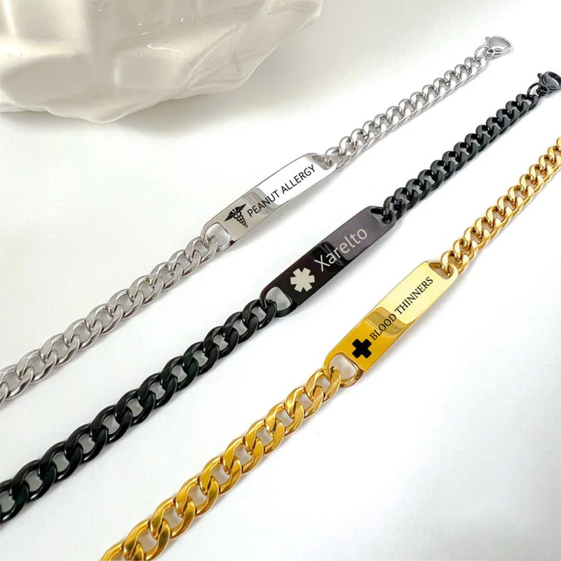 

Custom Medical Alert Stainless Steel Bar Bracelet Personalized Medical Jewelry Customized Name Bracelet Autism Emergency ID
