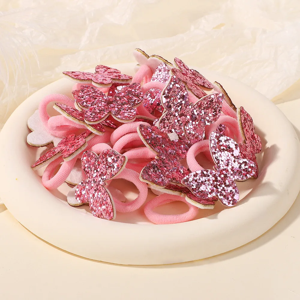

20pcs/Set Glitter Sequin Butterfly Hair Ties Mini Hairbands Baby Safe Ponytail Holders for Girls Rubber Bands