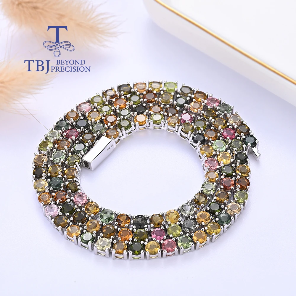 2026,925 silver simple Tennis necklace natural round 4mm colorful tourmaline gemstones for women's holiday and anniversary gifts