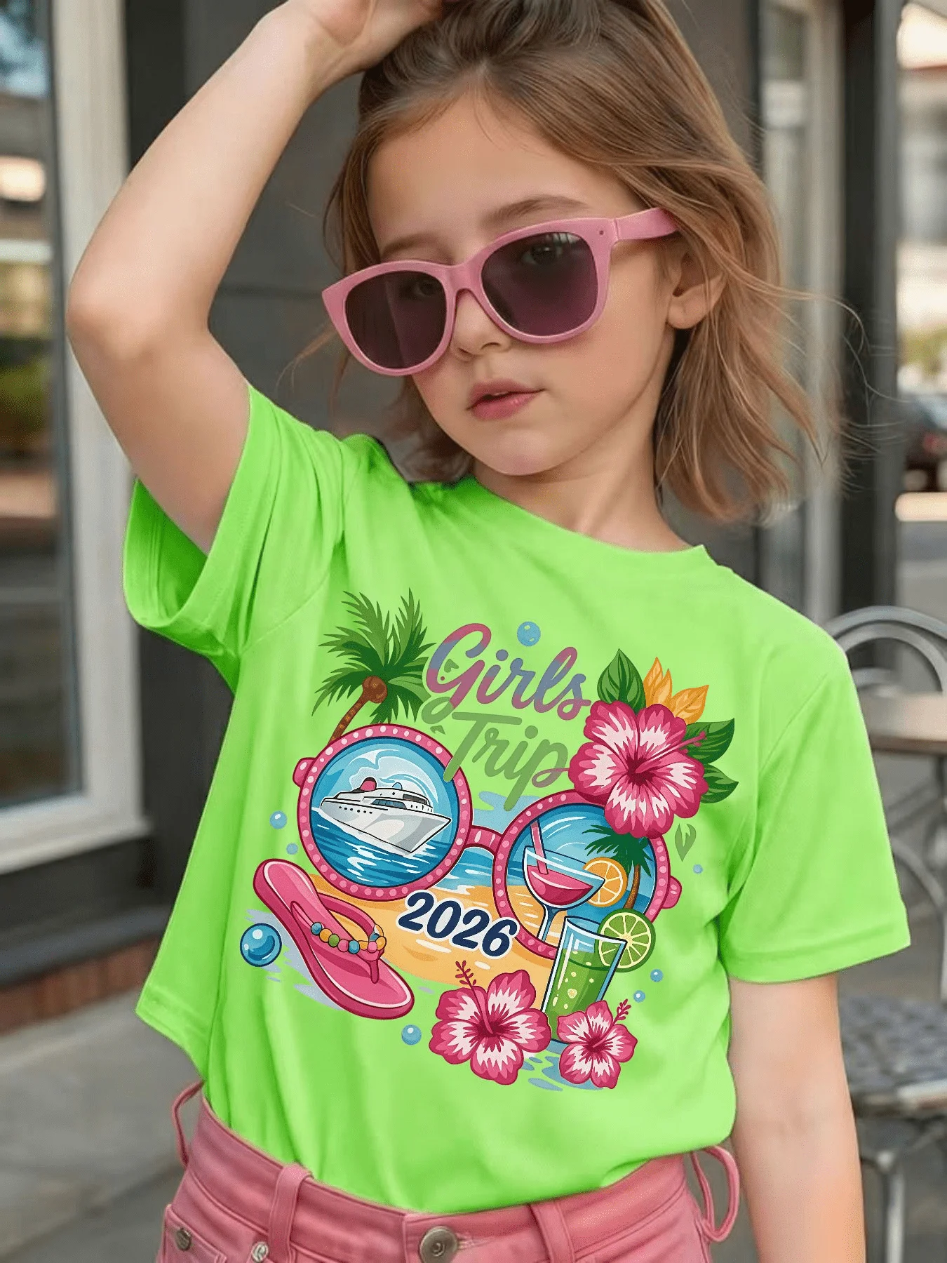 Girls Trip 2026 Beach Floral Cruise Print Kids T Shirt Cotton Short Sleeve Boys Girls Parent Child Summer Casual Tees