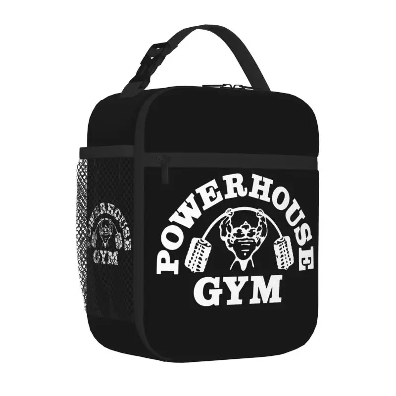 Powerhouse Gym Print Thermal Lunch Bag Unisex Reusable Portable Insulated Oxford Bneto Tote Bags for Gym Work Travel