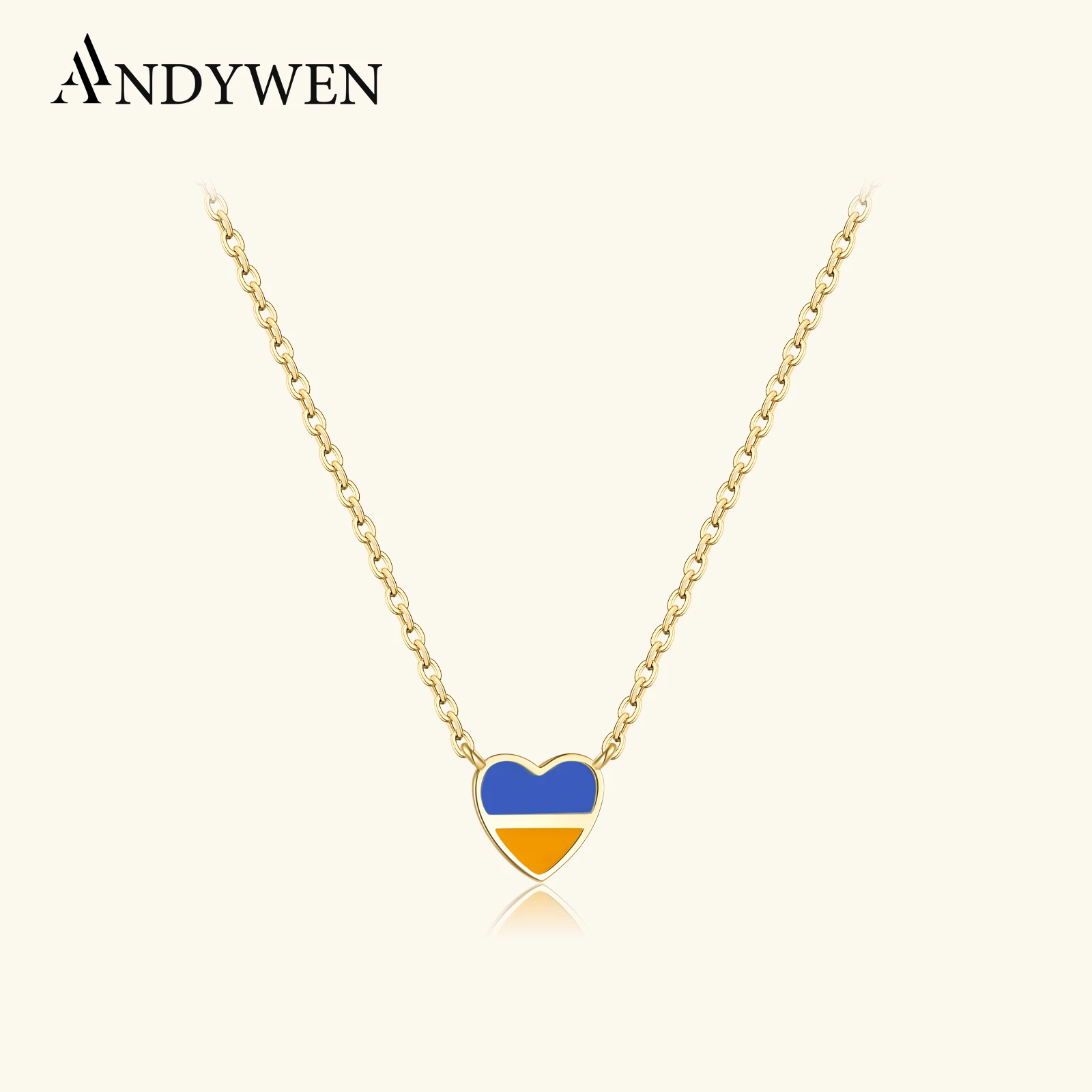 

ANDYWEN Стерлингового Серебра 925 пробы Сердце Эмаль Флаг Ожерелье Подвеска Длинная Цепочка 2024 Новые Роскошные Модные Ювелирные Изделия для Женщин