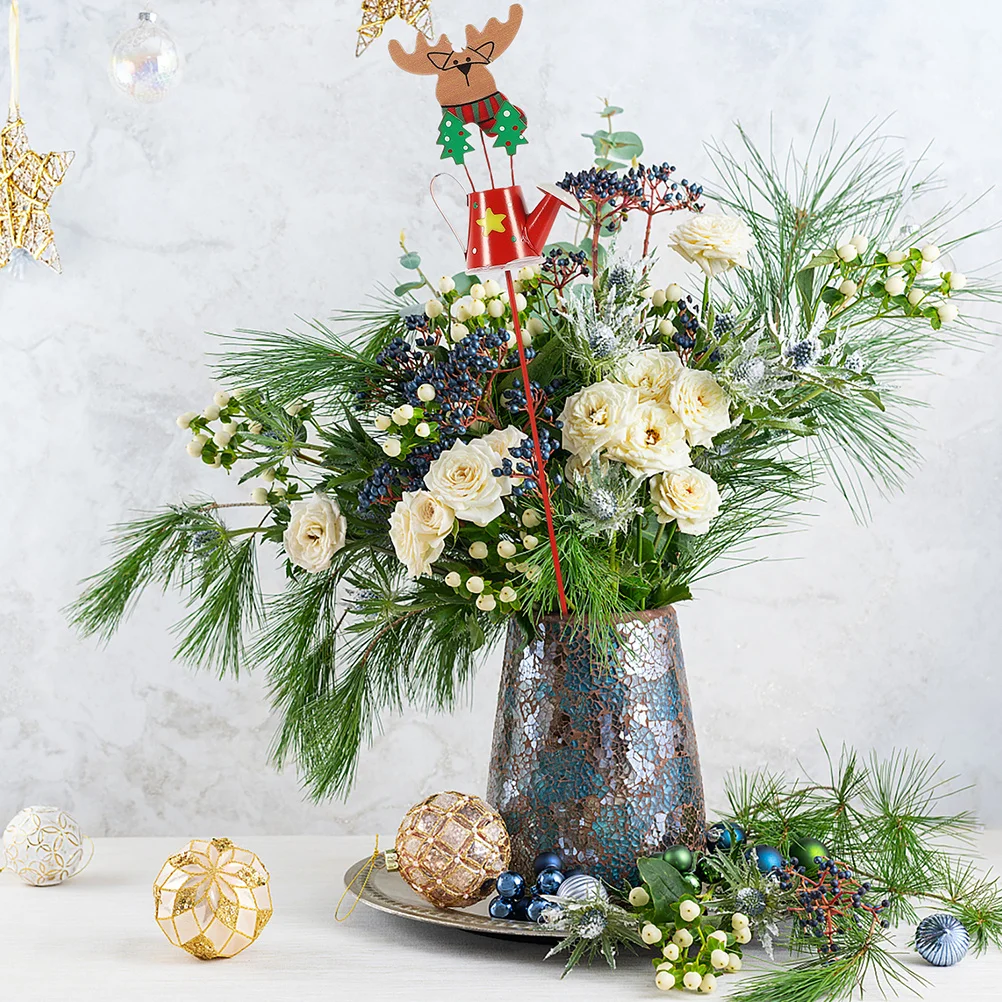

3pcs Christmas Metal Stake Garden Kettle Shape Decor For Lawn Yard Pathway Planter Pot Flower Arrangement Xmas Ground Ornament