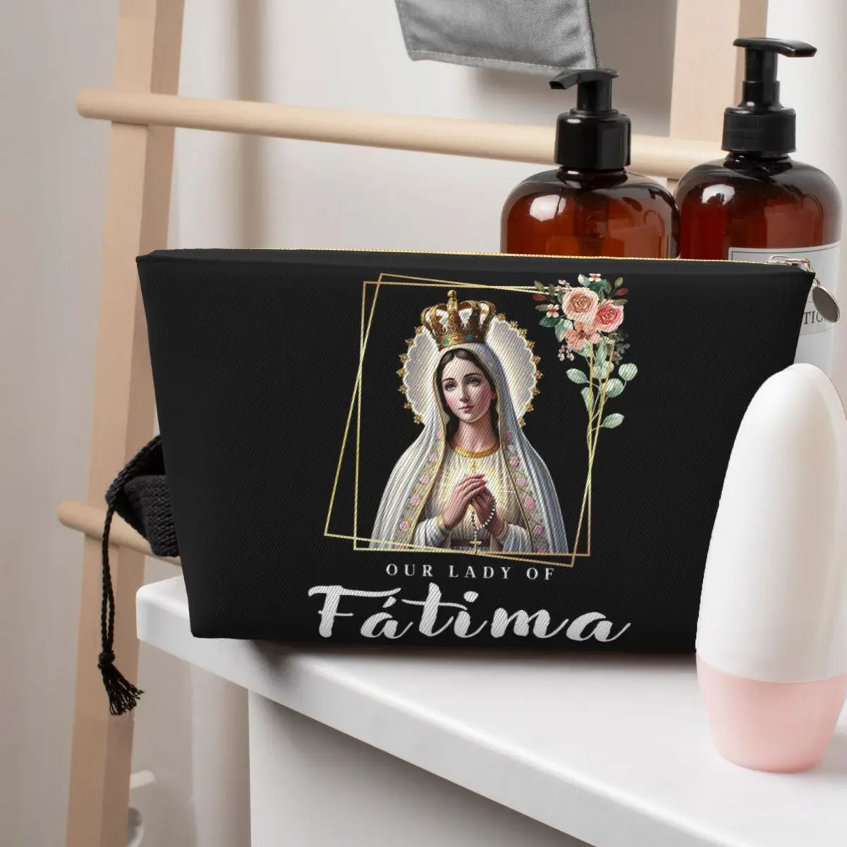 Nuestra Señora de Fátima madre María Saint católica mujeres bolsas de cosméticos organizador de maquillaje de viaje bolsa de almacenamiento de artículos de tocador estuche Dopp