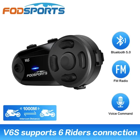 Fodsports V6S Мотоциклетный шлем Интерком Шлем Bluetooth Гарнитура 6 Riders 1000м Водонепроницаемый Интерфон, FM-радио, обмен му