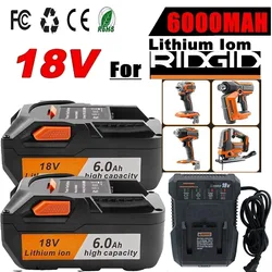 18V 6.0AH For RIDGID AEG R840087 Lithium-Ion Battery R840085 L1815R L1850R L1830R R840083 Series Cordless Power Tool