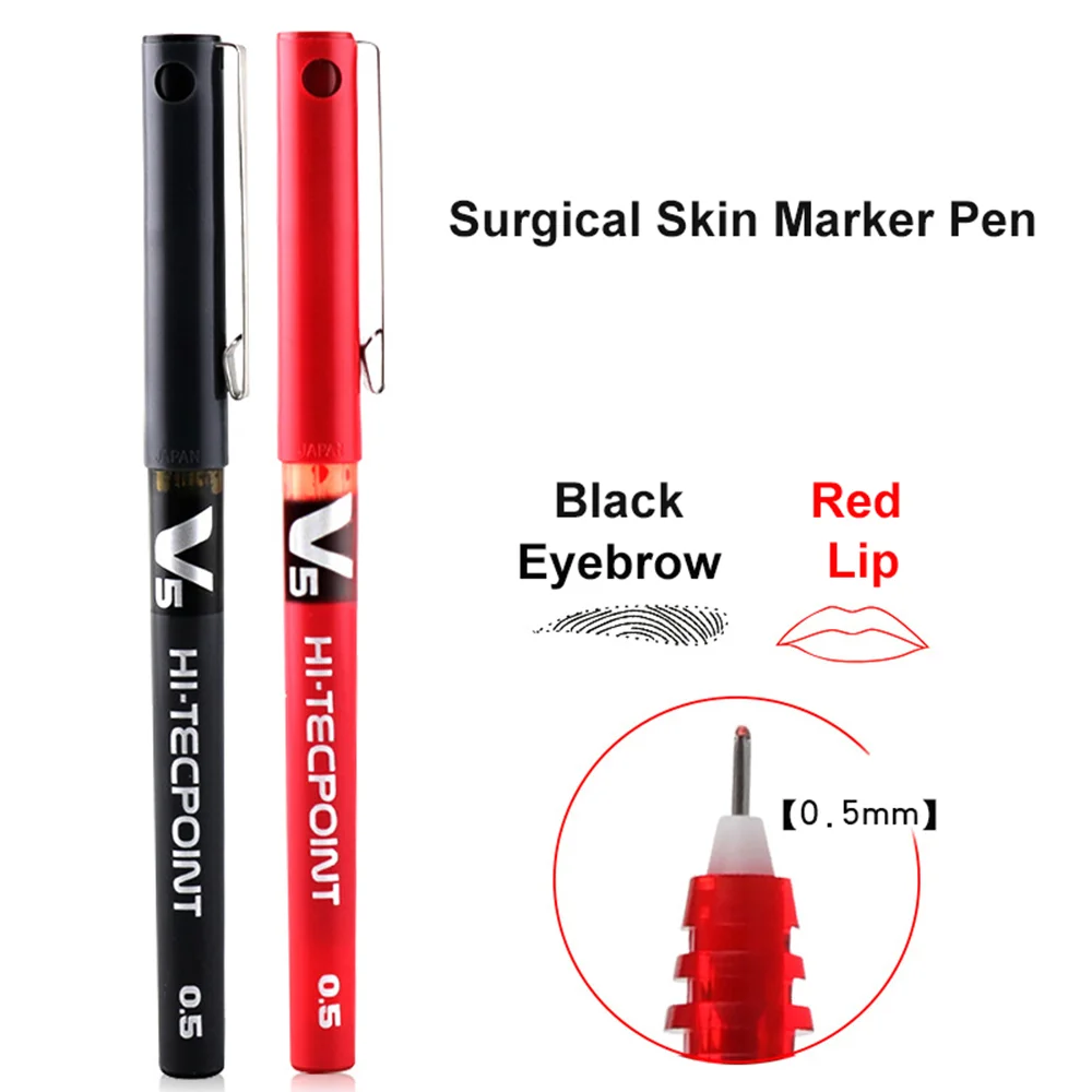 1p Temporary Tattoo Microblading Skin Marker Pen Tattoo Skin Scribe Pen Black Red Permanent Makeup Tattoo Waterproof Eyebrow Lip