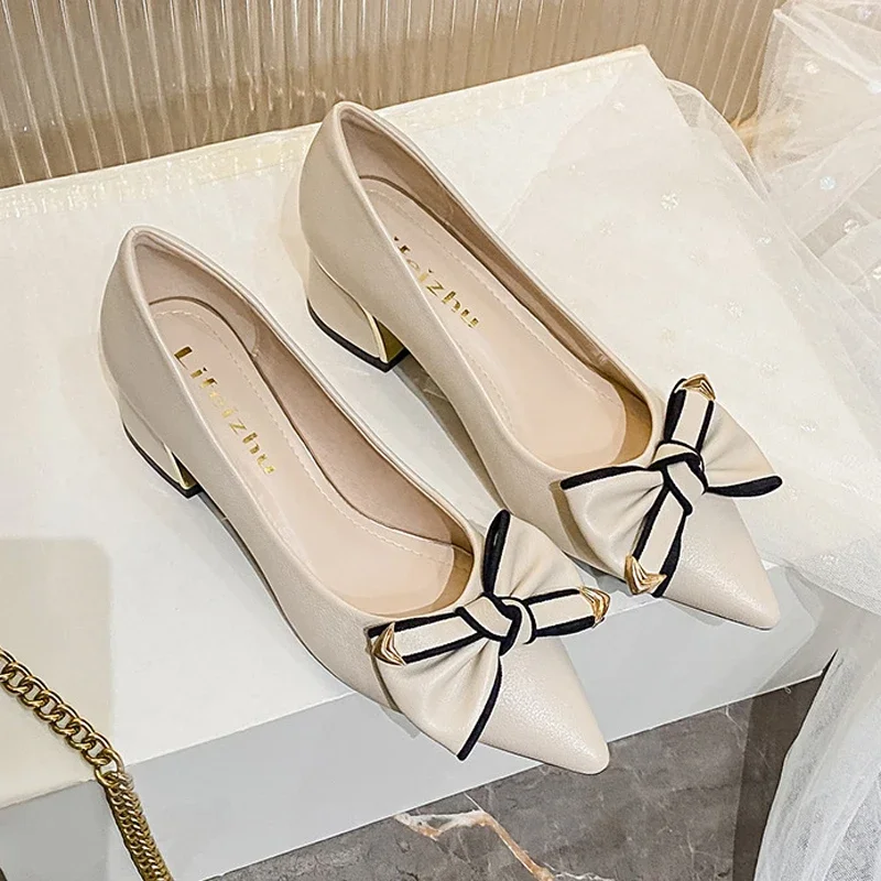 Plus Size Shoes for Women Modern Pumps Spring Summer New Girl Pointed Toe Casual High Heels Shoes Bowknot Wedding Shoes