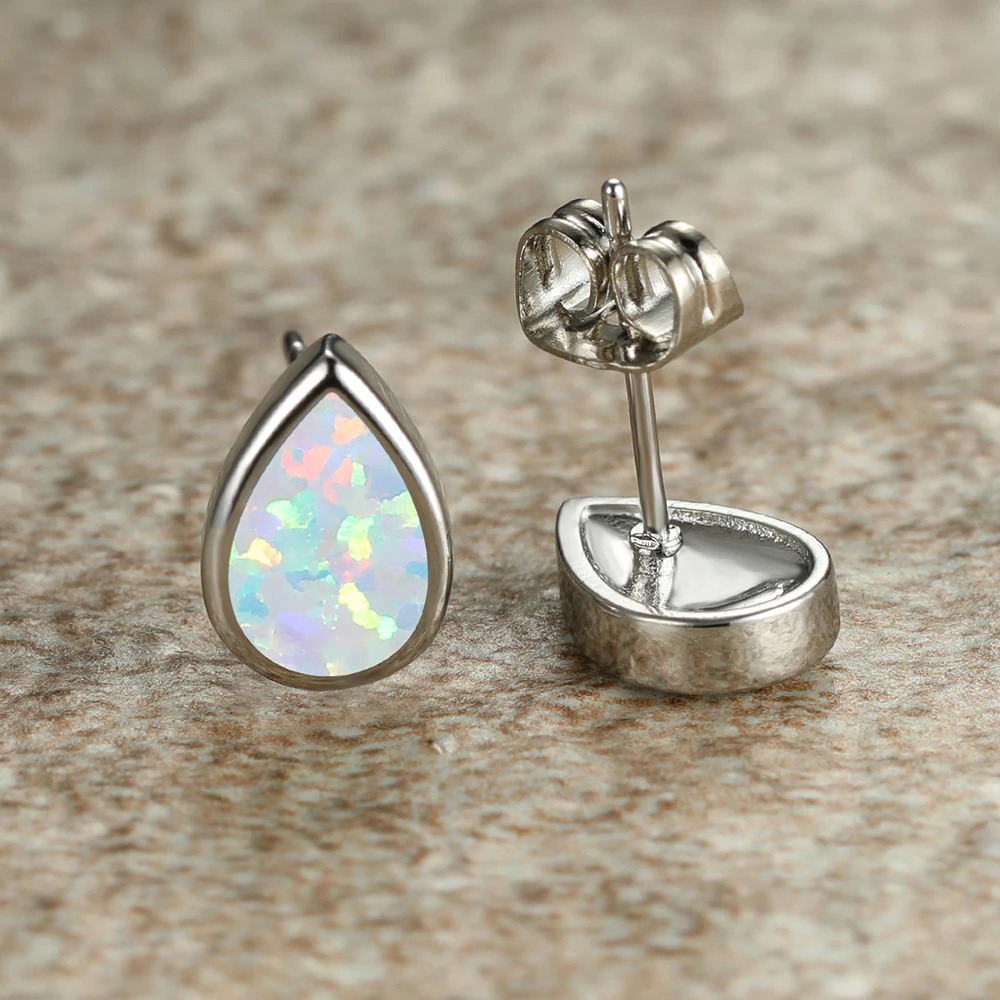 الأبيض الأزرق أوبال قطرة الماء حجر أقراط صغيرة موضة فضية اللون الكمثرى قطع جوهرة الميلاد مجوهرات الزفاف للنساء #3