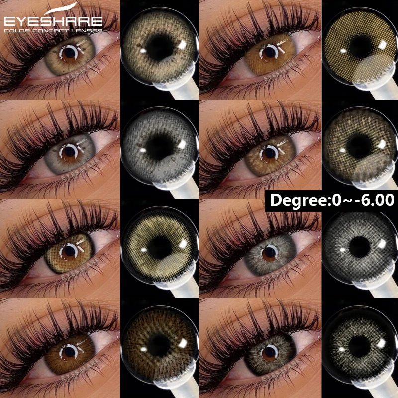 EYESHARE 1 Paar farbige Kontaktlinsen für Augen, Myopie-Linsen, braune farbige Linsen mit Grad, blaue Augenlinse, graue Pupillenlinse
