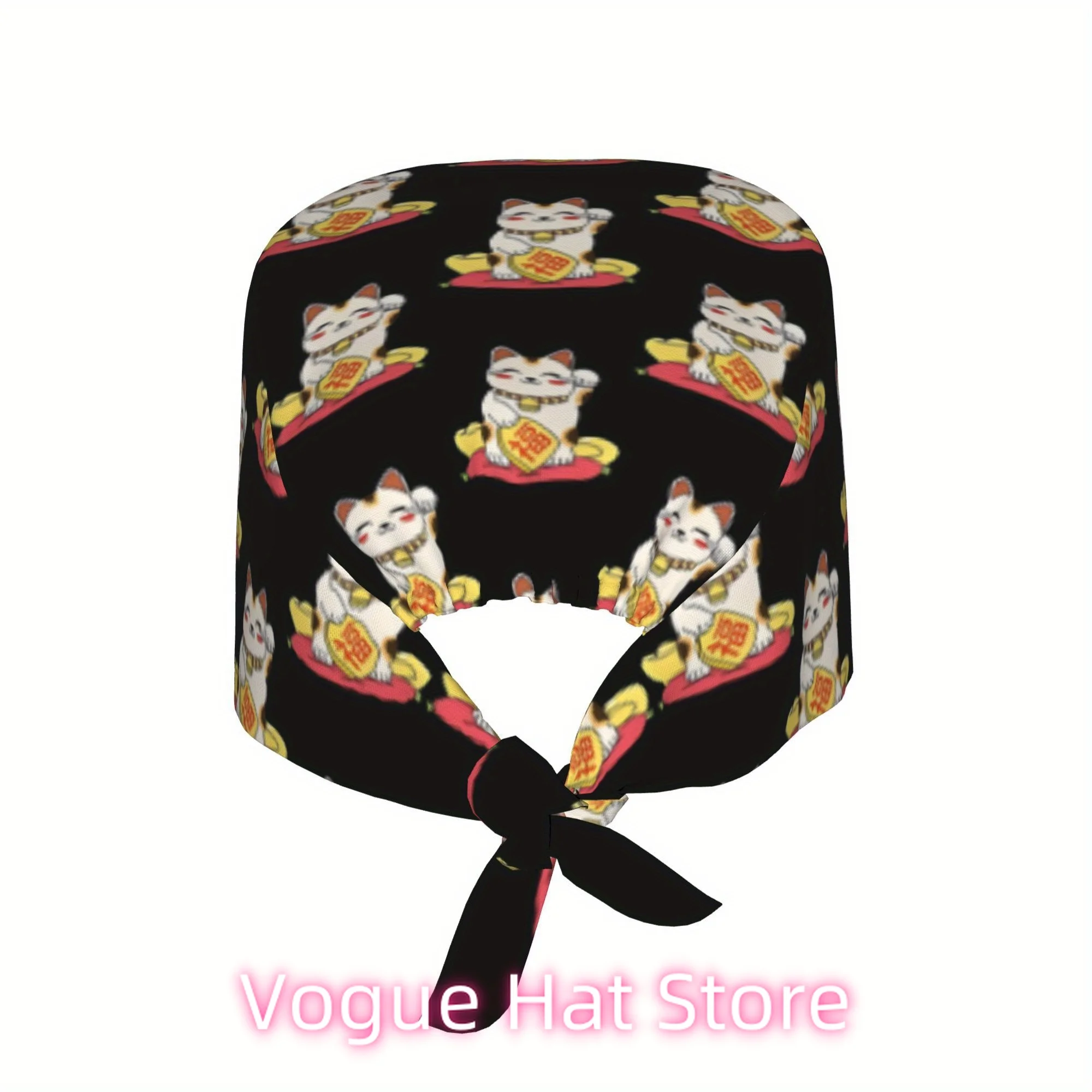 Cute Cap with Maneki-Neko - Adjustable Lightweight Work Cap Suitable for Nurses & Chefs, Unisex Workwear, Color Options (for Uni