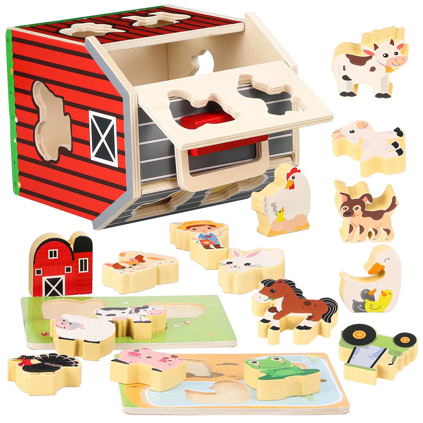 1 ensemble d'animaux de ferme en bois pour les tout-petits, apprentissage Montessori en bois naturel pour bébés, Kit de construction de tiges, éducation préscolaire, couleur