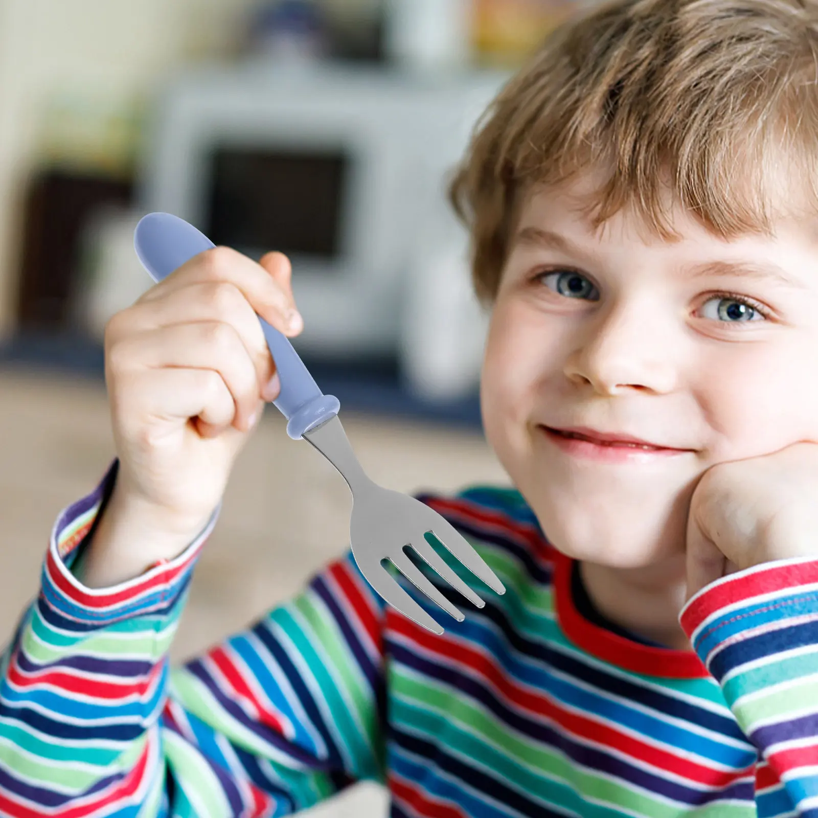 

1Set Child Friendly Stainless Steel and PP Spoon Fork Set Easy Grip Compact Storage Box Included Baby Feeding Tools for Newborns