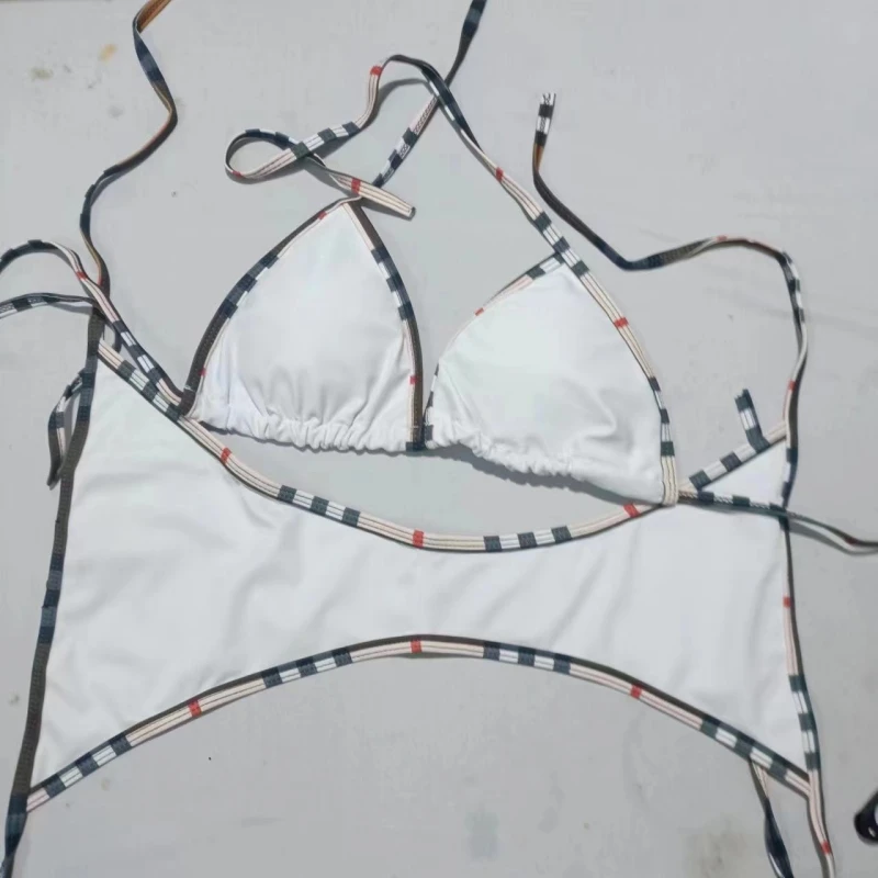 Maillot de bain brésilien à lacets, sexy, couleur unie, ajustable, triangle, dos nu, ensemble deux pièces, pour femmes, vêtements d'été, pour la plage, 2024