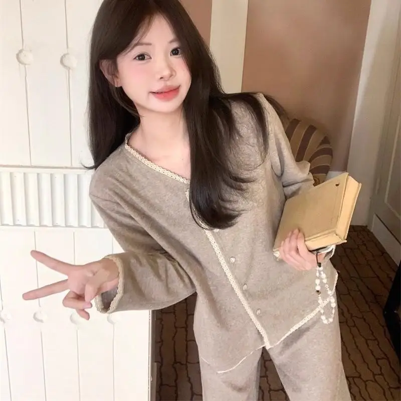 Fashionable Casual Women's Small Fragrant Style Pajama Autumn Long Sleeved Simple Korean Girls' Casual Autumn Home Clothing Set