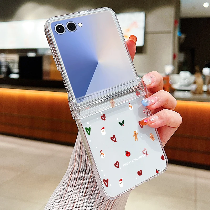 Christmas Tree Elk Pattern Clear Phone Case For Samsung Galaxy Z Flip7 FE Flip7 Flip6 Flip5 Flip 7 6 5 4 3 5G Hard Folding Cover