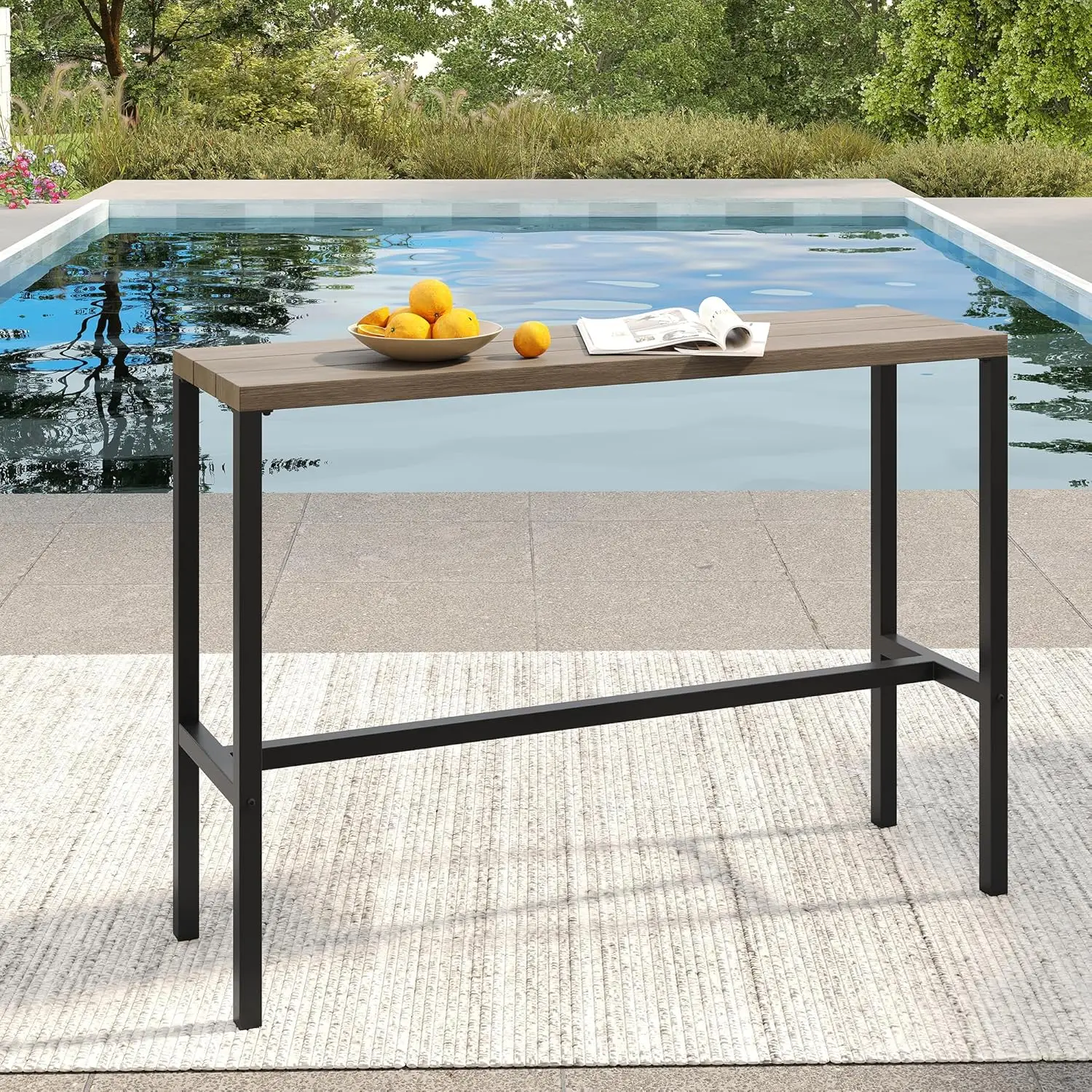 

Patio Bar Table Rectangle Outdoor Bar Height Dining Table for Patio Garden Backyard Poolside, Grey