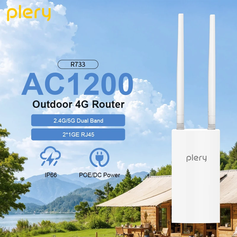 PLERY 1200M 4G LTE Outdoor Router Insert a Sim Dual Band 2.4G/5.8G 32 User Wifi signal Router Extender amplifier plug and play