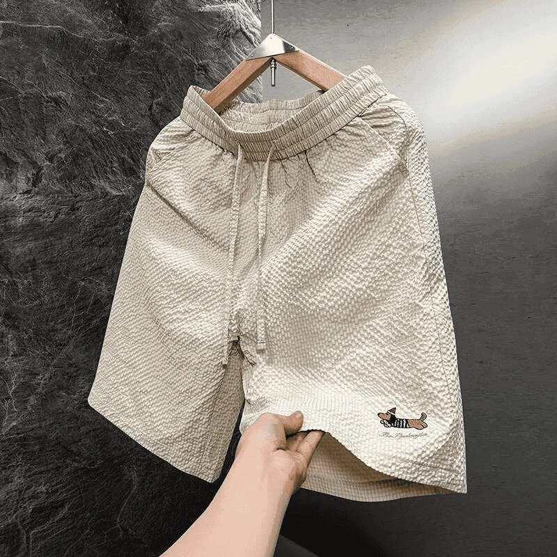 

Qui Dry Ice Silk Bubble orts Мужские летние тонкие повседневные спортивные брюки длиной пять четвертей свободного покроя с эластичной резинкой на талии и прямыми штанинами