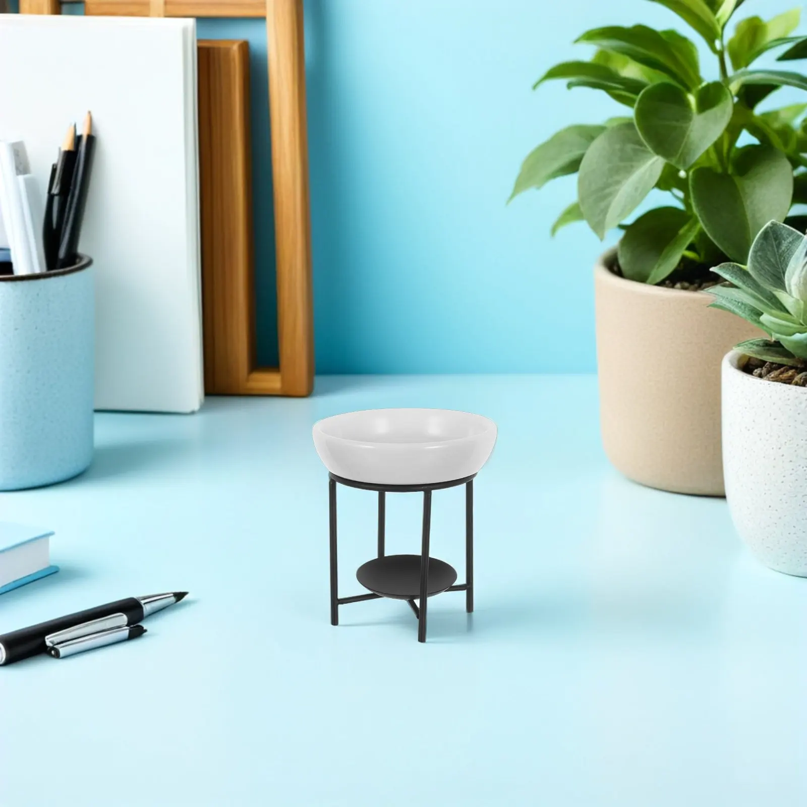 1Set Ceramic Oil Diffuser Aromatherapy Burner Black Essential Oil Wax Melt Warmer Stable Four-Legged Tealight Holder Home