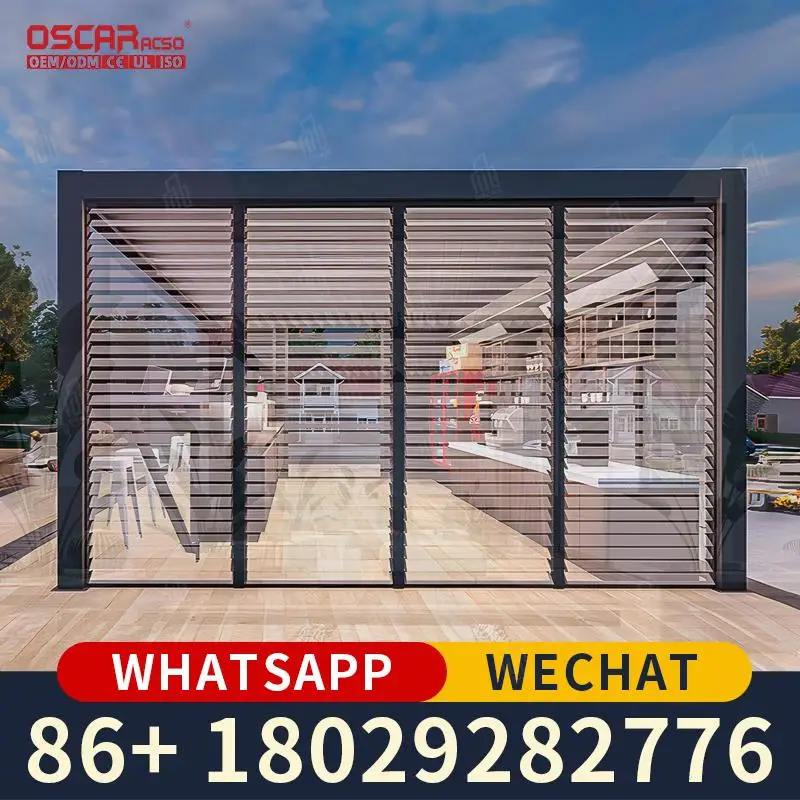 Retractable Motorized Aluminum Louvered Roof with Waterproof Dimmable RGB Lighting Luxury Bioclimatic Shading System for Garden
